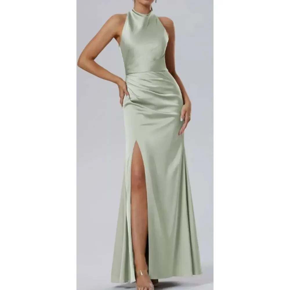 AW BRIDAL SZ 6 S sage green satin charmeuse Maharaol formal maxi dress NEW b53 - Picture 3 of 6